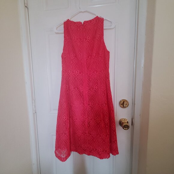 Eva Mendes Embroidered Lace Hot Pink A-Line Dress Sz 10 - Picture 2 of 10